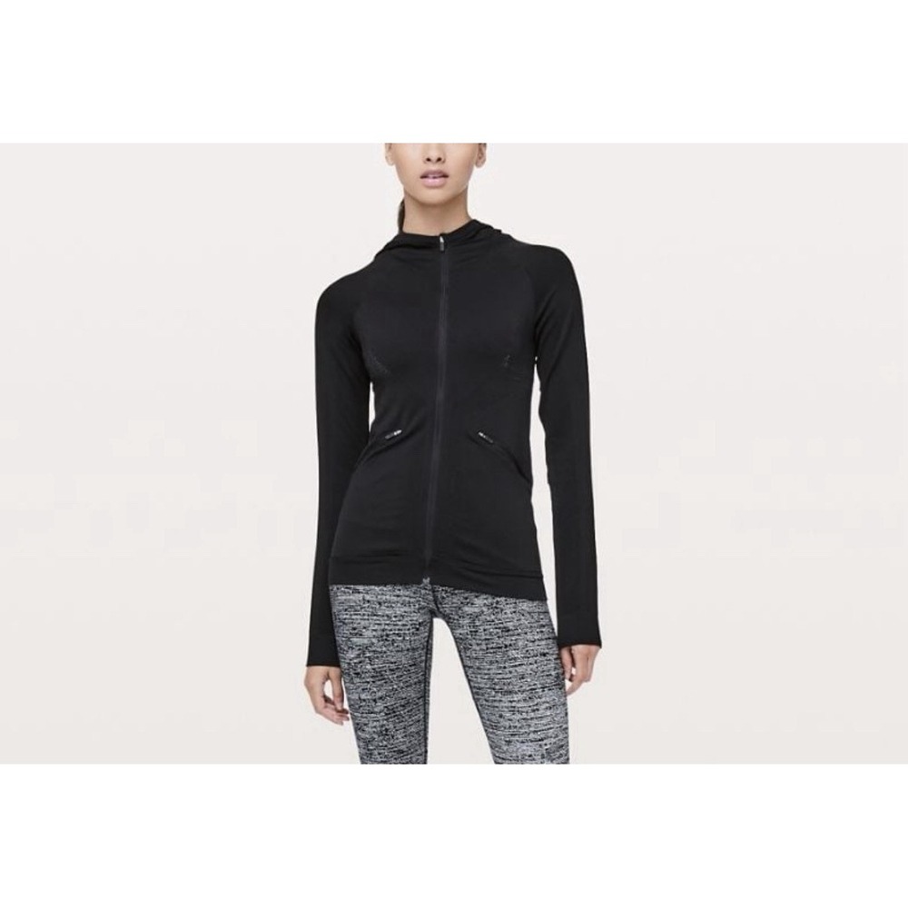 Lululemon Seamless Ventilate Jacket Black Hooded Full Zip Running Gym Womens 6